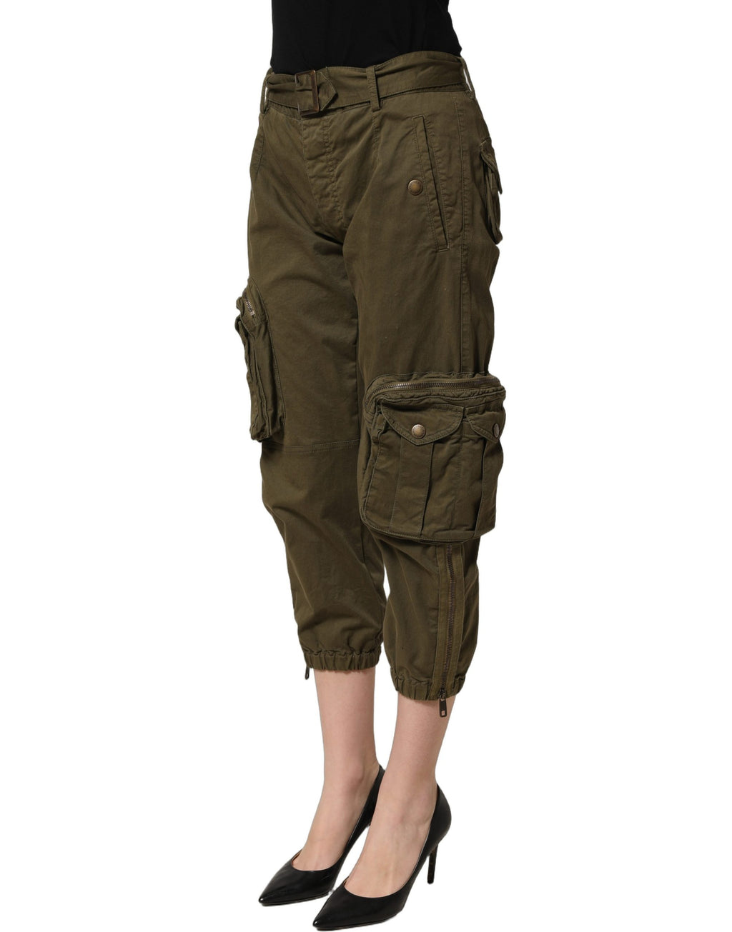 Olive Green High Waist Cargo Trouser Pants