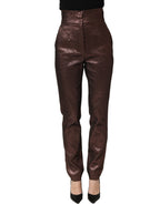 Metallic Brown High Waist Tapered Leg Pants