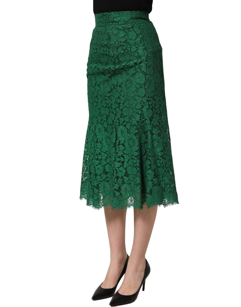 Green Lace High Waist Mermaid Midi Skirt