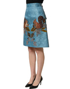 Blue Jacquard Embroidered A-line Skirt
