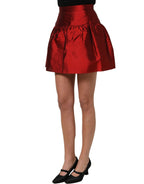 Red Silk Satin Bubble High Waist Mini Skirt