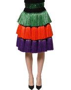 Multicolor Fringed High Waist Knee Length Skirt