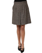 Brown Tweed High Waist A-line Mini Skirt