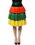 Multicolor Fringe Sequin High Waist Knee Length Skirt