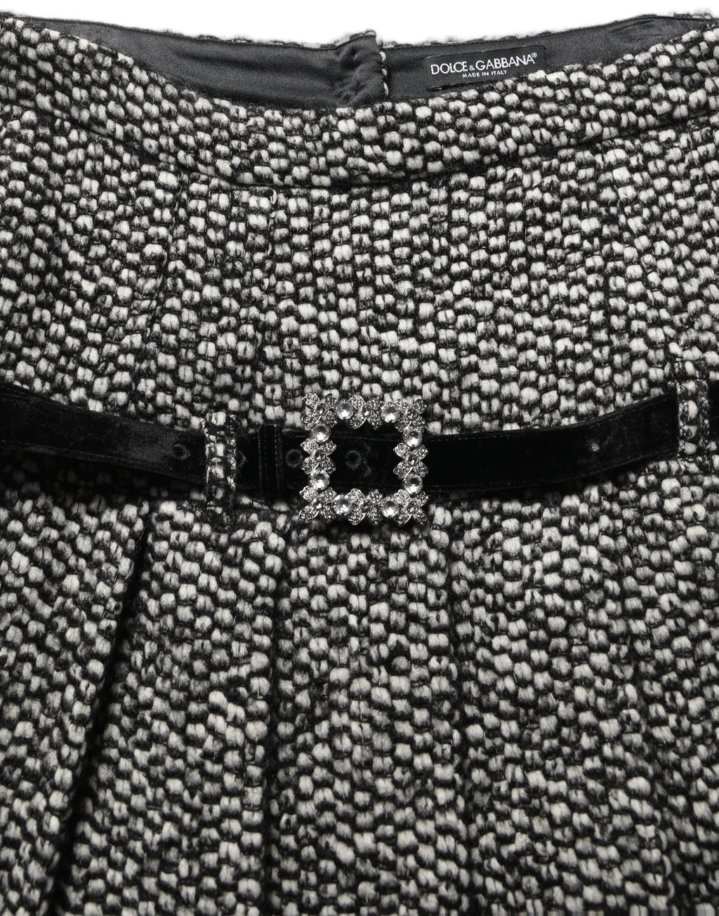 Black White Tweed High Waist Pleated Skirt