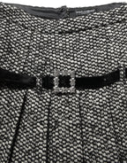 Black White Tweed High Waist Pleated Skirt