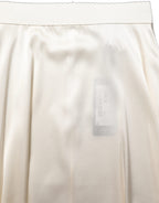 Off White Lace Trimmed Satin High Waist Skirt