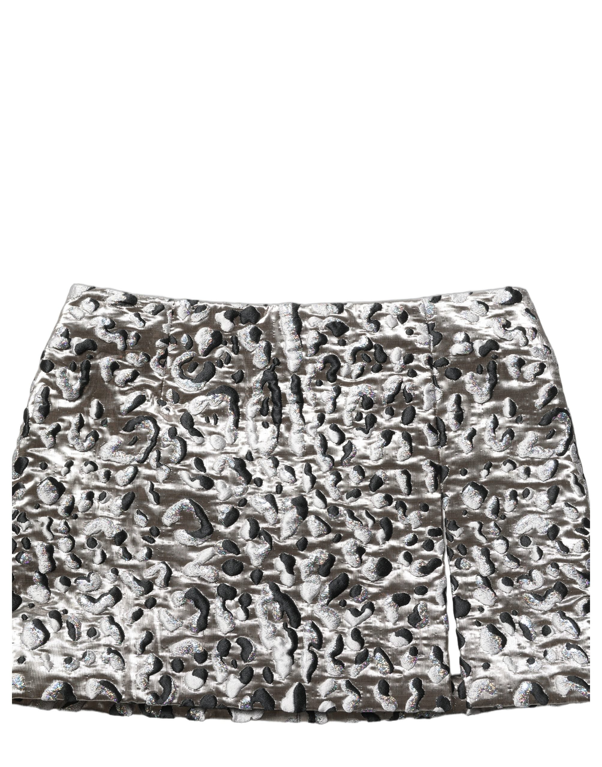 Silver Leopard Jacquard Mid Waist Mini Skirt