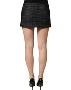 Black Cotton Spandex Low Waist Denim Mini Skirt