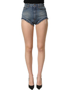 Blue Cotton High Waist Denim Hotpants Shorts