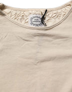 Beige Cotton Lace Detailing Round Neck Top