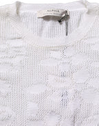 White Floral Lace Knit Fabric Short Sleeves Blouse Top