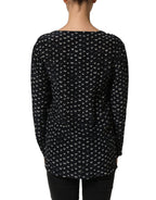 Black SIlk Long Sleeves Deep V-neck Blouse Top