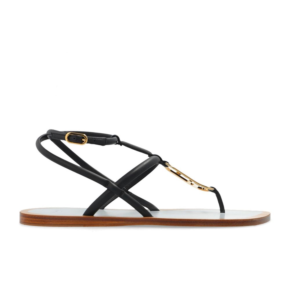 Black Leather Flat Sandals