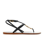 Black Leather Flat Sandals