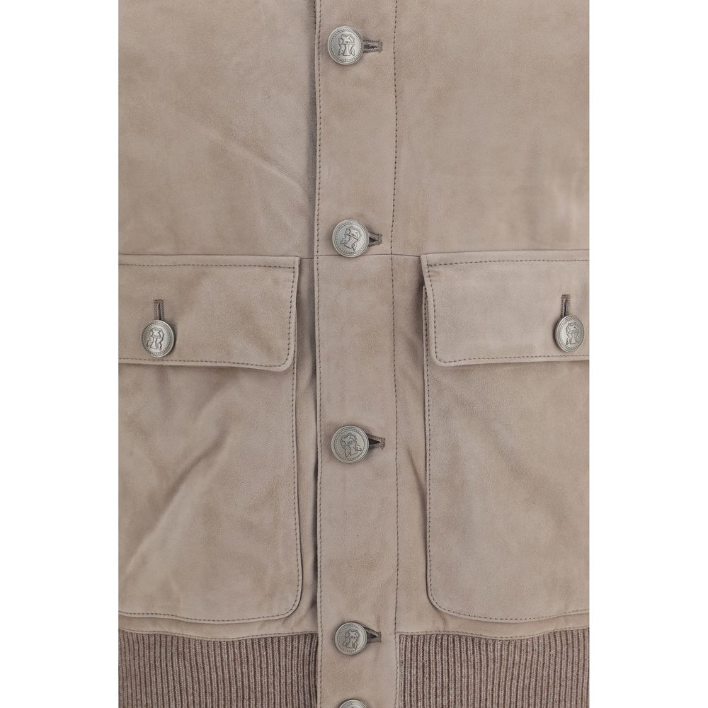 Beige Calf Leather Bos Taurus Leather Jacket