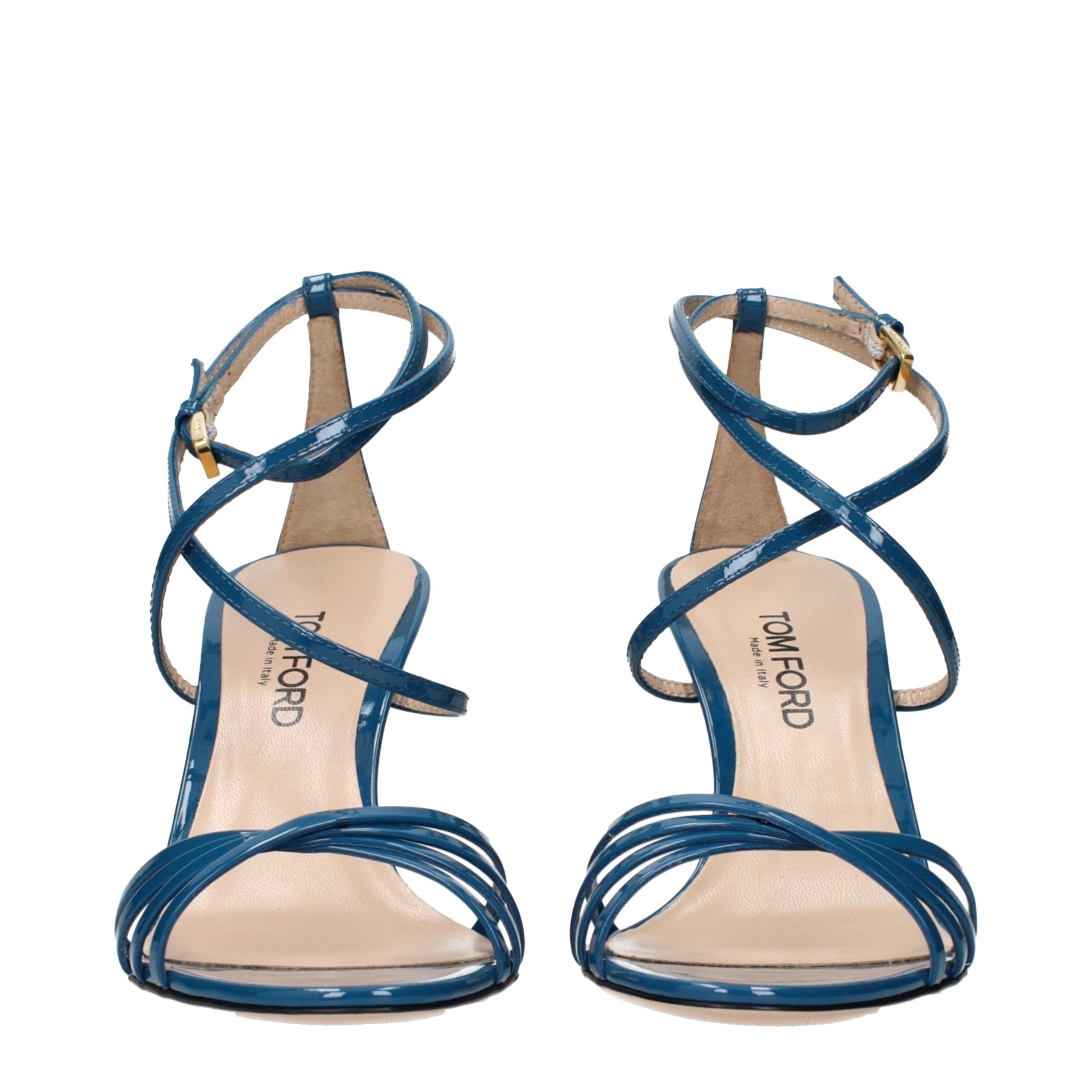 Blue Leather Stiletto Heel Sandals