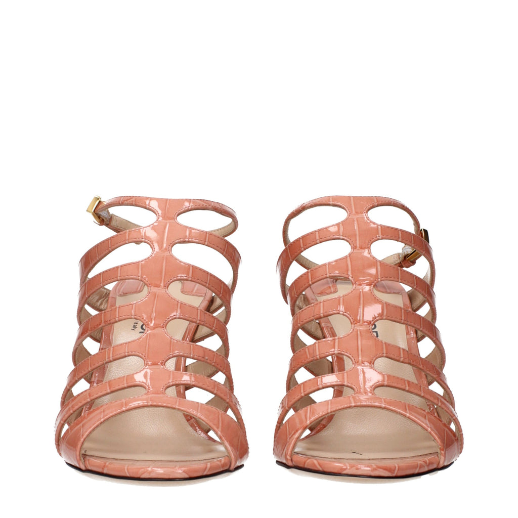 Pink Leather Stiletto Heel Sandals