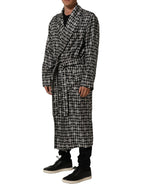 Black White Silk Men Wrap Robe Coat Jacket