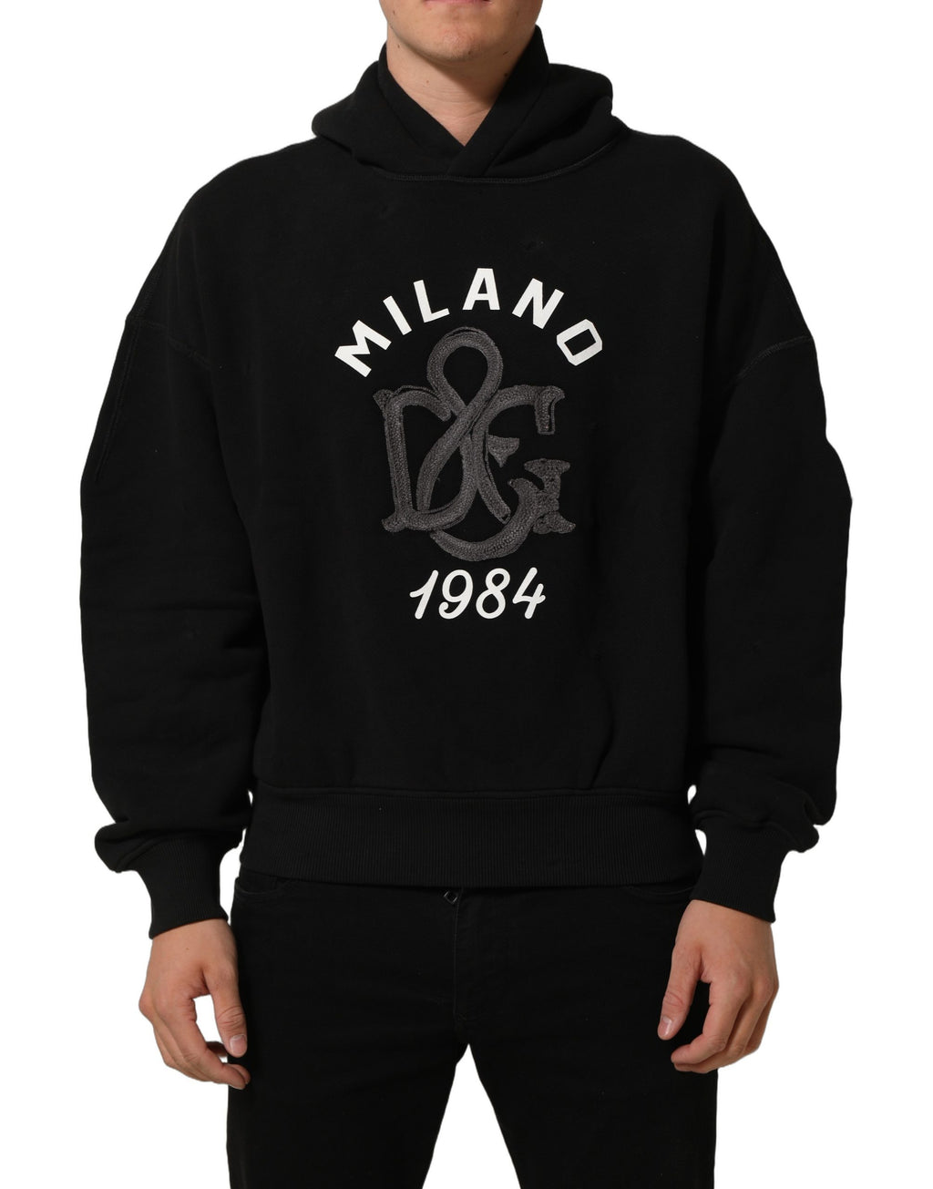 Black Cotton Milano1984 Print Hoodie Sweater