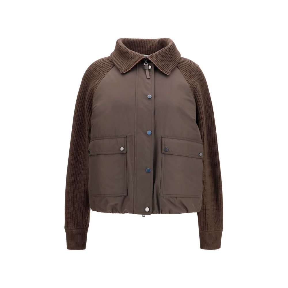 Brown Polyester Full-Length Jacket