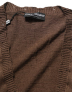Brown Flax Buttoned V-neck Pullover Sweater