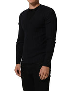 Black Silk Blend V-neck Pullover Men Sweater