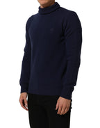 Blue Wool Knit Turtleneck Pullover Sweater