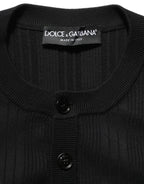 Black Silk Blend Henley Pullover Men Sweater