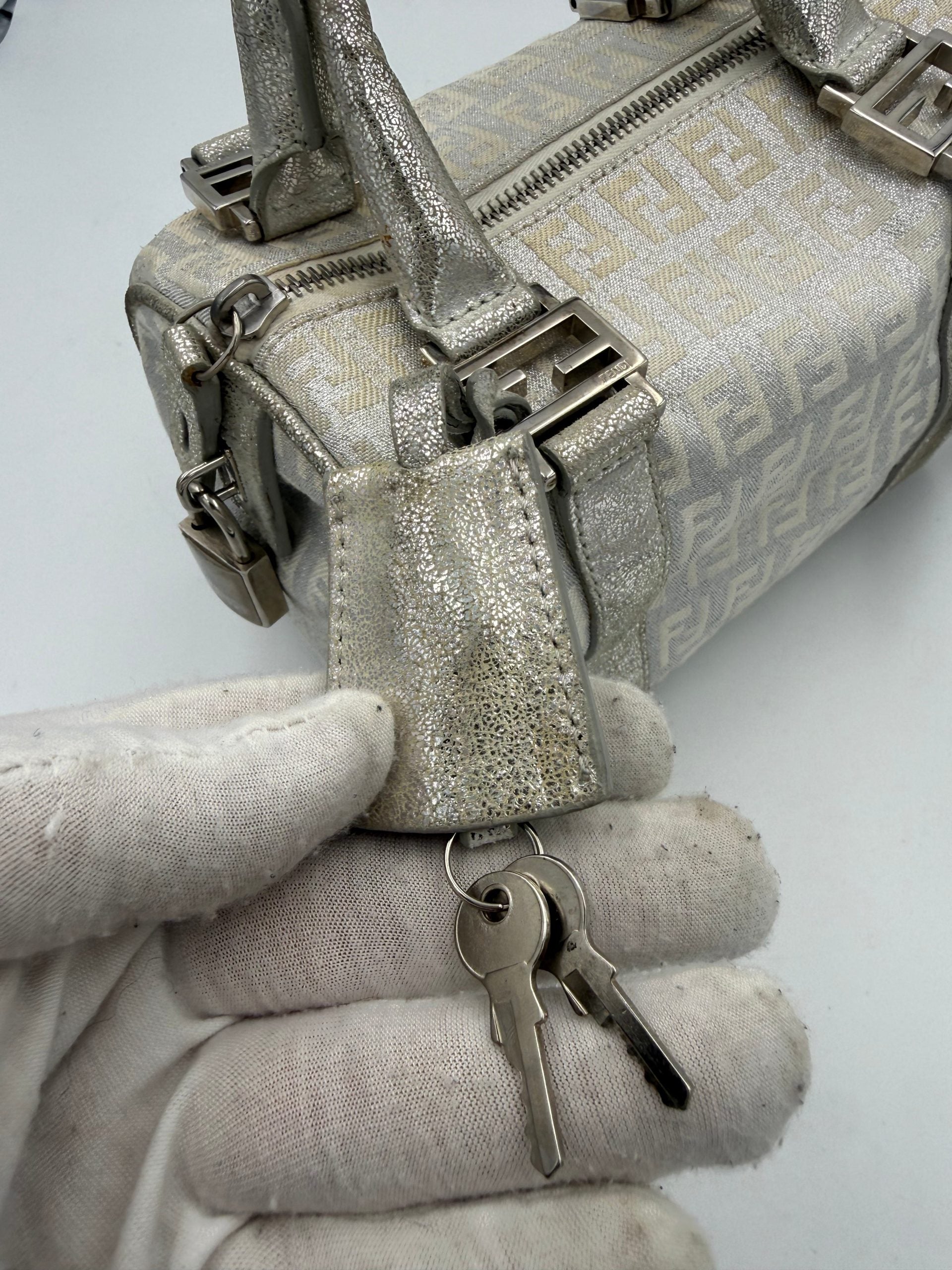 FENDI Mini Bauletto FF Zucchino Laminated Handbag