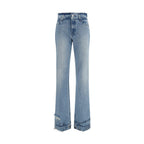 Blue Cotton Flared Jeans