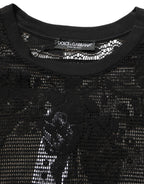 Black Cotton Floral Lace Crew Neck T-shirt