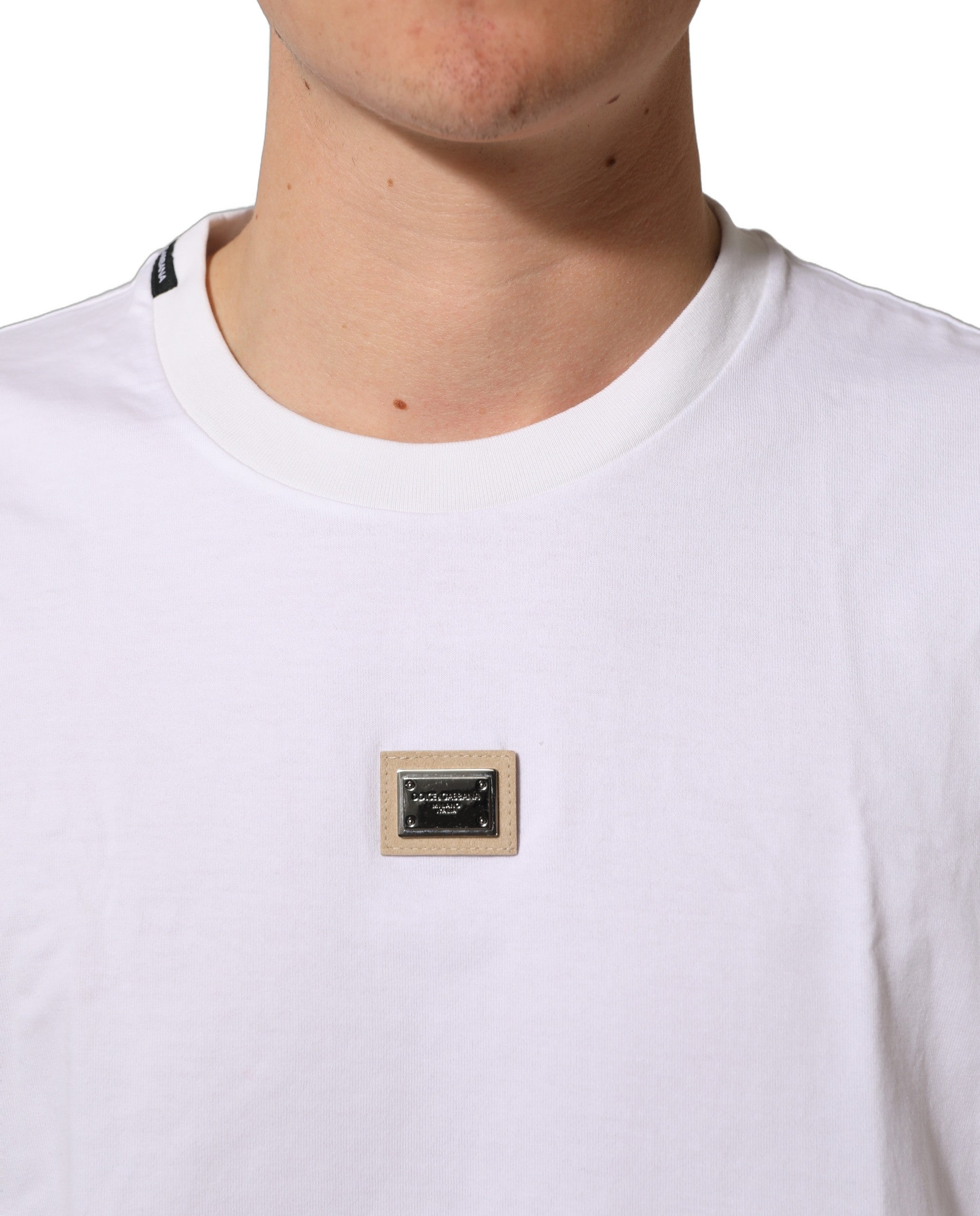 White Cotton Logo Plaque Crew Neck T-shirt