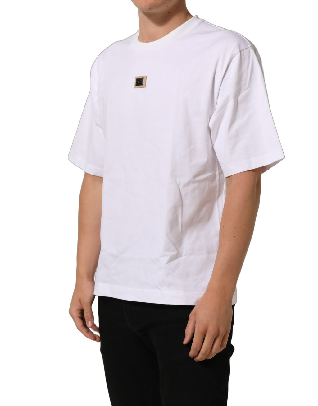 White Cotton Logo Plaque Crew Neck T-shirt