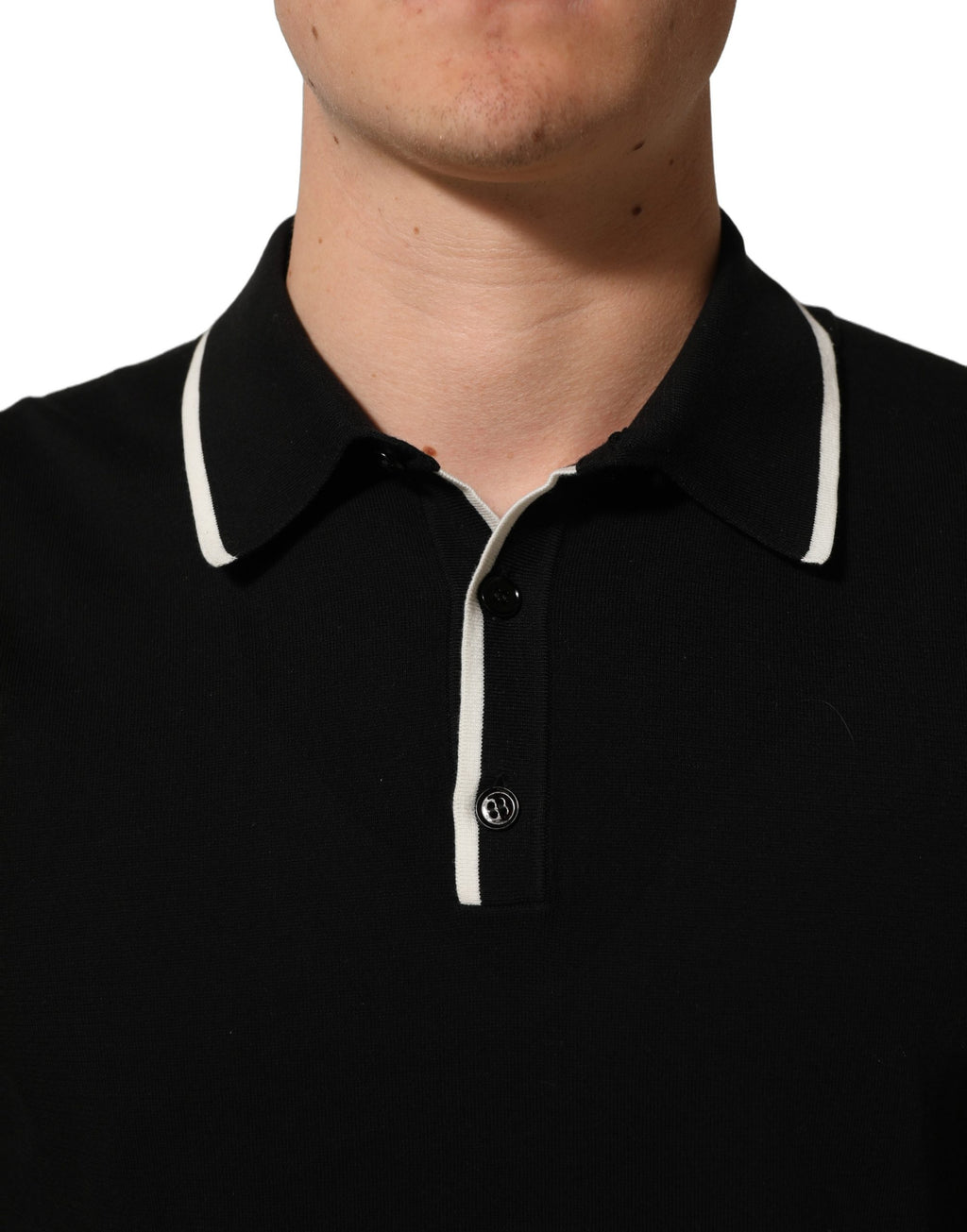 Black Cotton Collared Short Sleeves Men Polo T-shirt