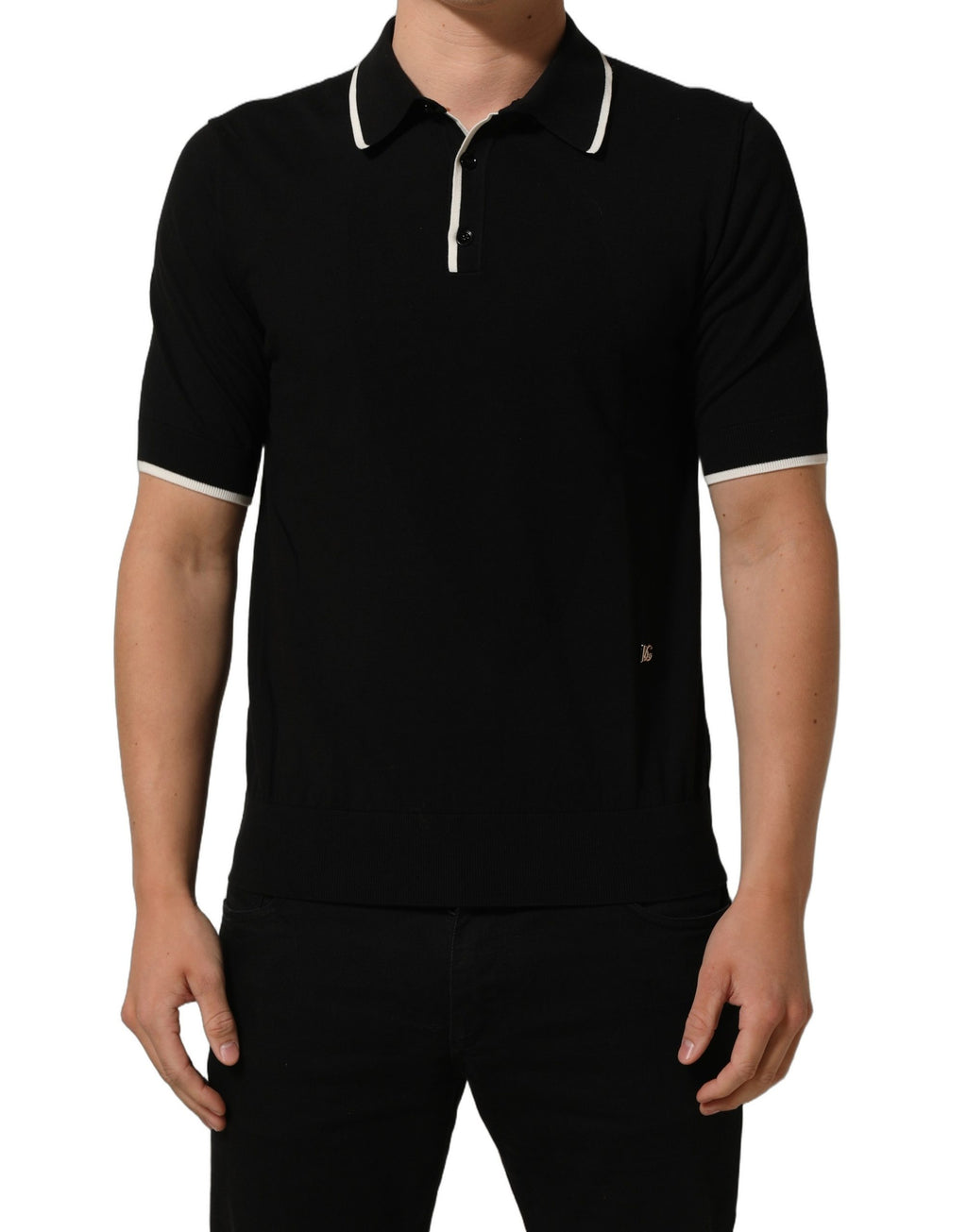 Black Cotton Collared Short Sleeves Men Polo T-shirt
