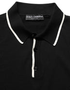 Black Cotton Collared Short Sleeves Men Polo T-shirt