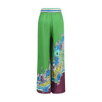 Multicolor Silk Casual Pants