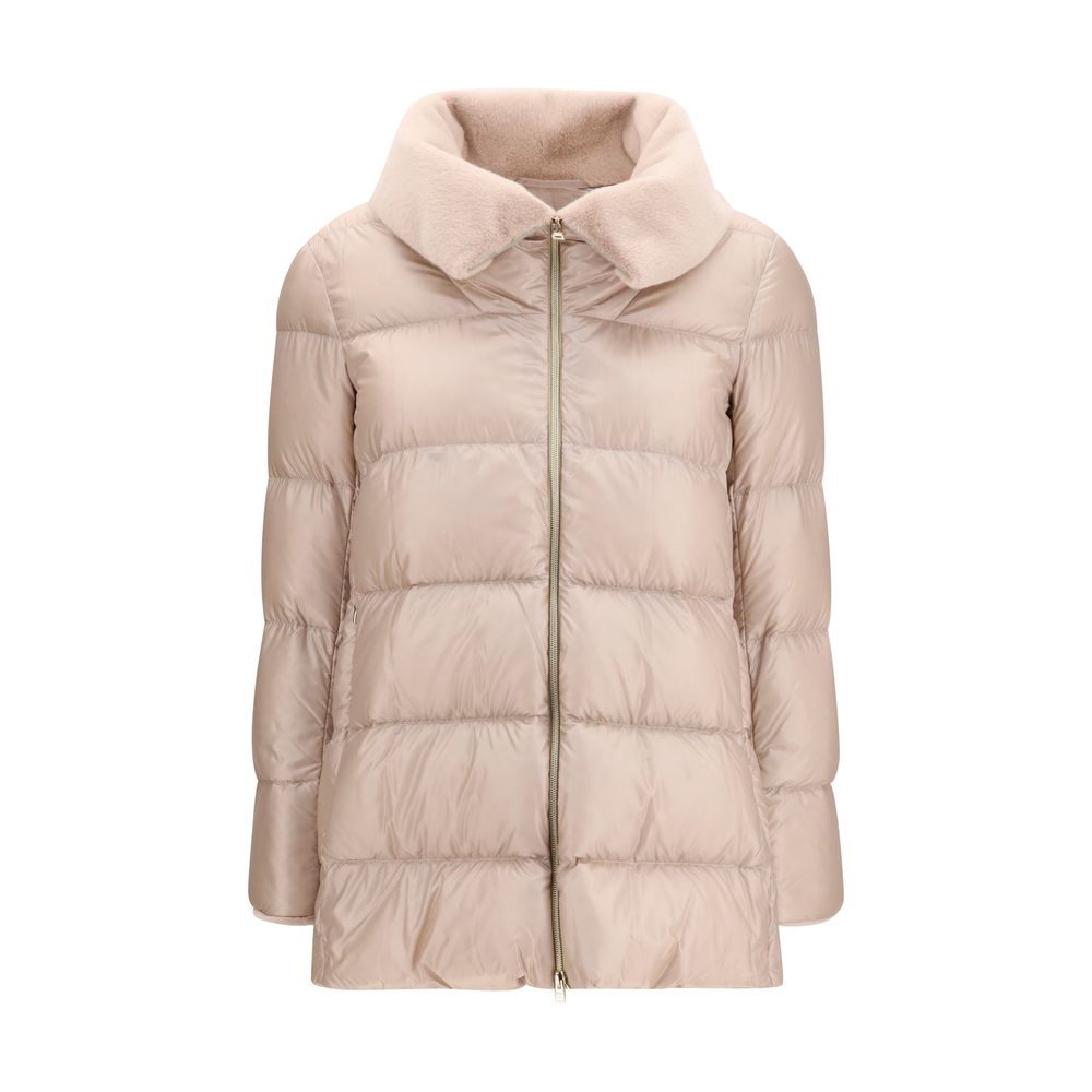 Beige Goose Down Full-Length Jacket