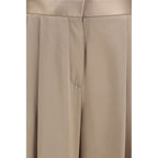 Beige Silk Casual Pants