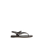 Black Calf Leather Bos Taurus Flat Sandals