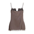 Brown Silk Sleeveles T-Shirt