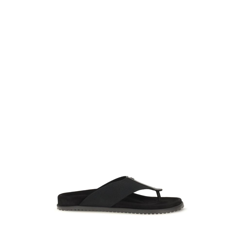 Black Polyester Flip-Flop Sandals