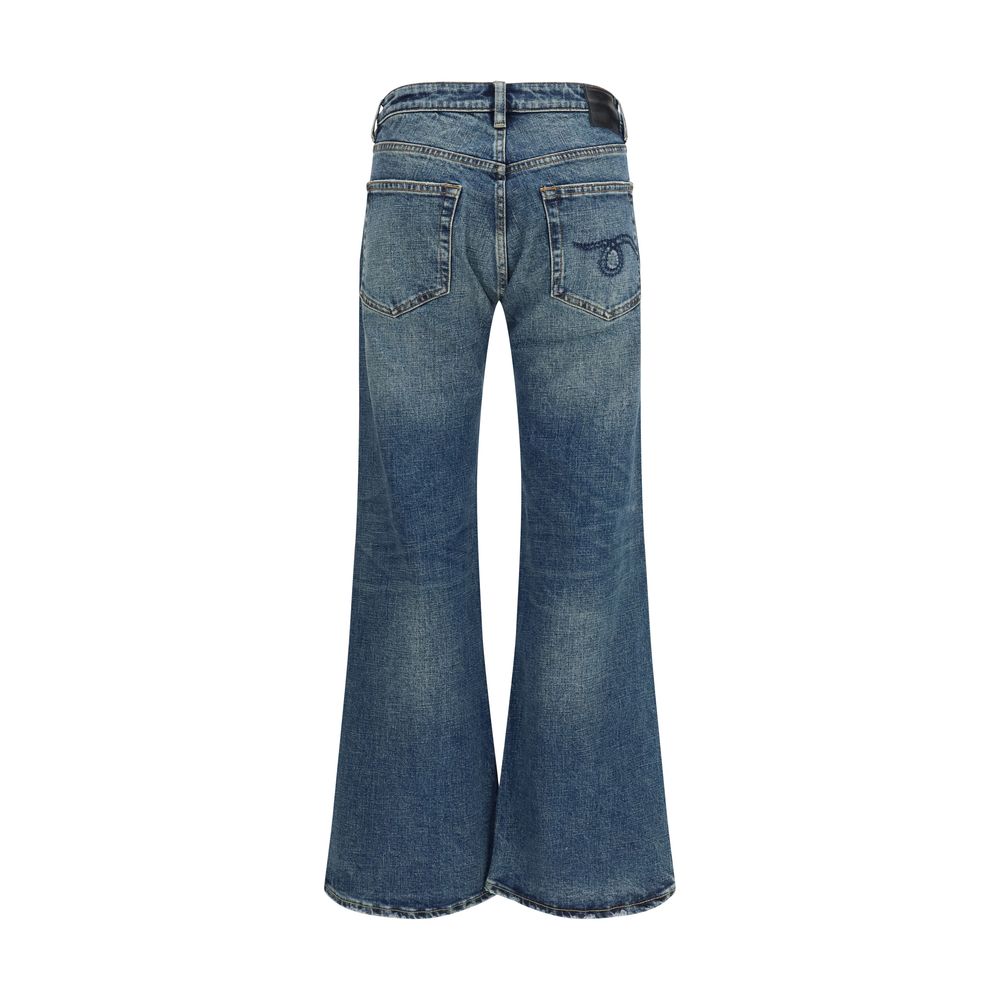 Blue Cotton Flared Jeans