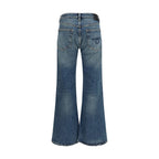 Blue Cotton Flared Jeans