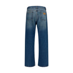 Blue Cotton Straight-Leg Jeans