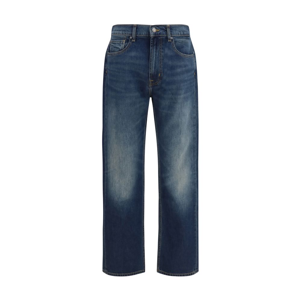 Blue Cotton Straight-Leg Jeans