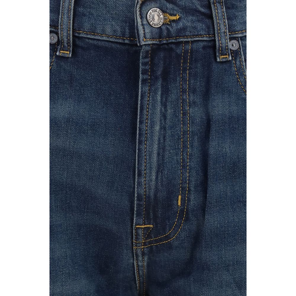 Blue Cotton Straight-Leg Jeans