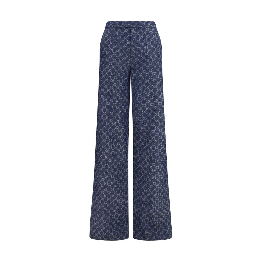 Blue Cotton Casual Pants