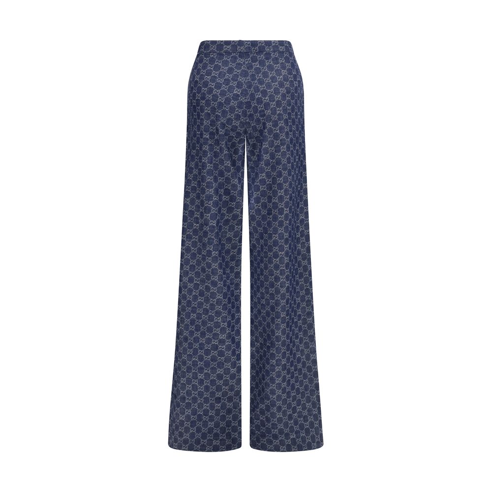 Blue Cotton Casual Pants